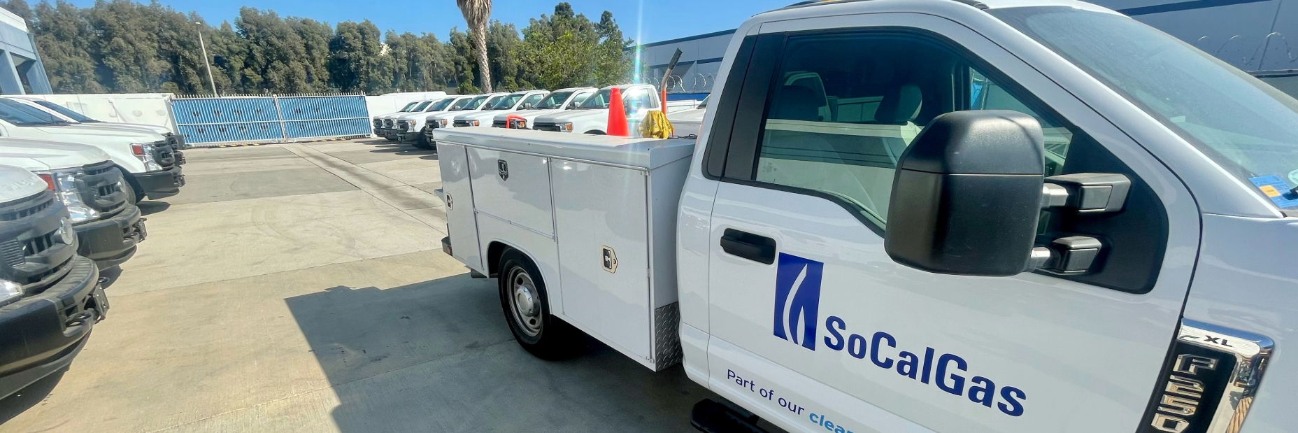 SoCalGas work truck in parking lot with other work trucks