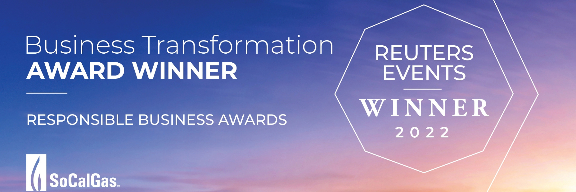 Banner that says "business transformation award winner"