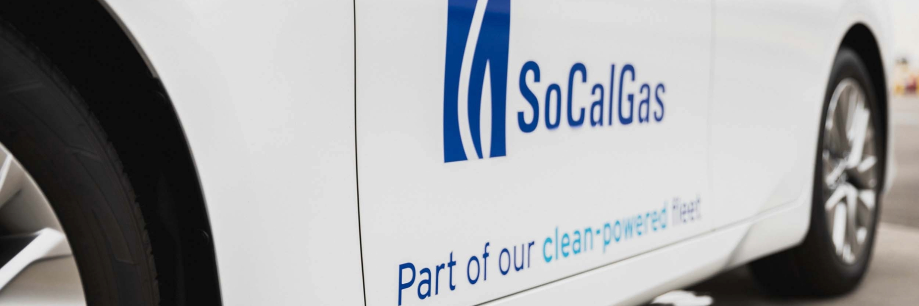 Side of Toyota Miari Showing SoCalGas Logo and Clean Fleet Text