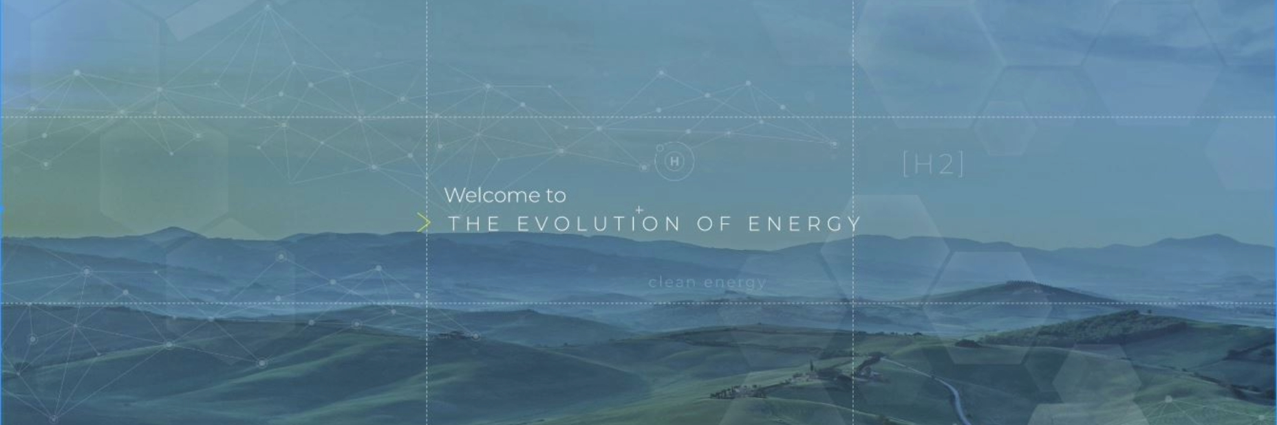 hazy mountains and fields with the words "welcome to the evolution of energy" in the foreground