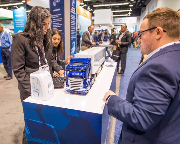 Attendees learning about hydrogen trucking
